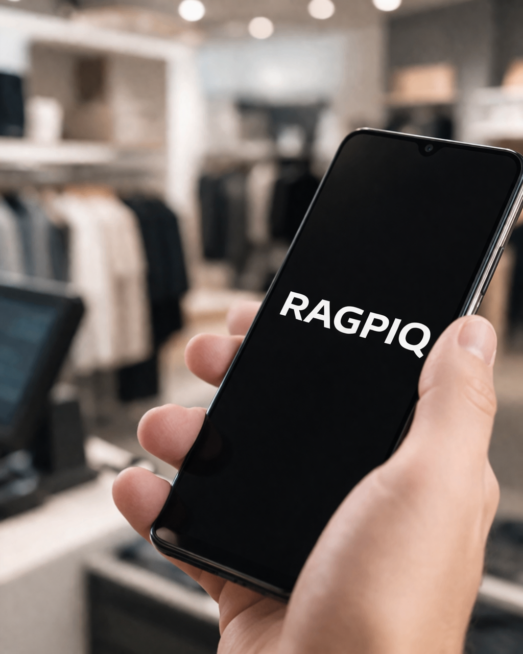 Ragpiq app on phone in store